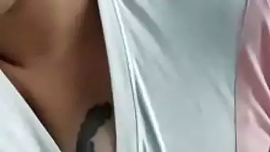 Tattooed breasts Indian girl showing boob on video call