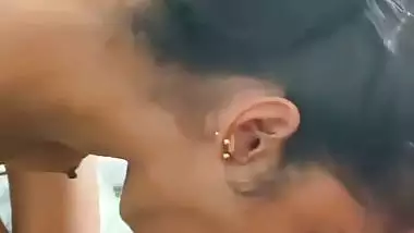 Slim wife licking dick and blowjob like a pro slut