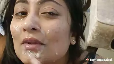 Horny slut gets facialized with her lover’s cumload