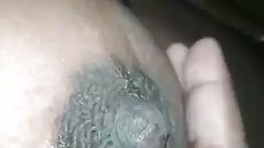 Huge milking boob wife lactating with hubby pressing nipple